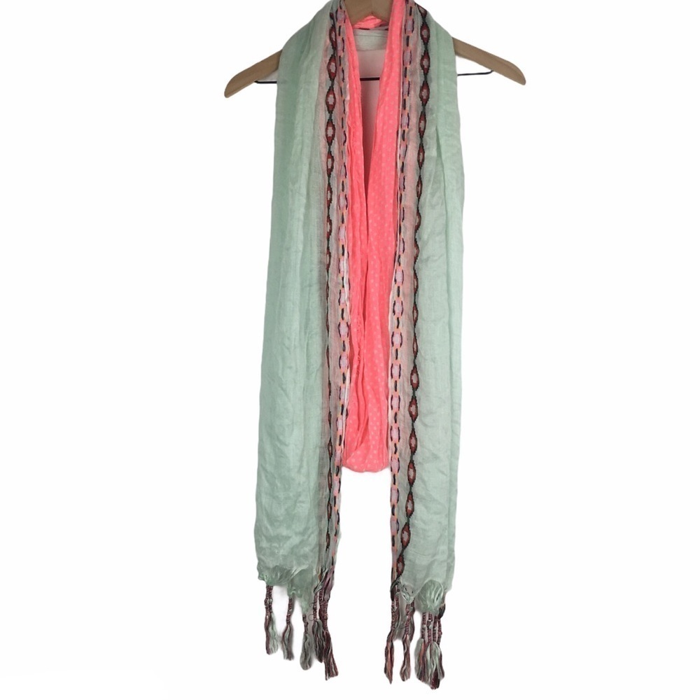 AMERICAN EAGLE Scarf Infinity Dots Neon Southwestern Embroidered Fringe Tassel